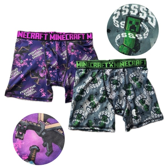 NEW! Minecraft 2 Pair Athletic Boxer Briefs Underwear Creeper & Ender‎ Dragon 10 - Picture 1 of 15